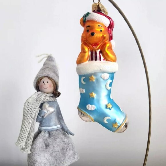 Rare Christopher Radko Disney WINNIE THE POOH Light Blue Stocking Glass Ornament - Picture 2 of 10
